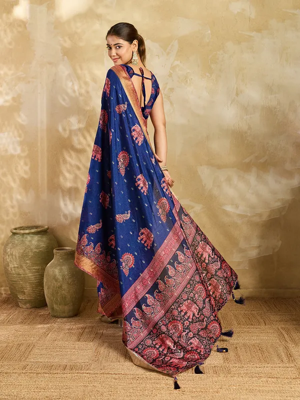 Blue_Jacquard_Butti_Floral_Paisley_Print_Saree_For_Women