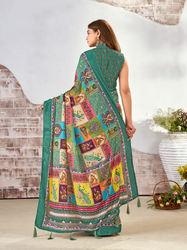 Green_Chinon_Paisley_Floral_Print_Saree_For_Women