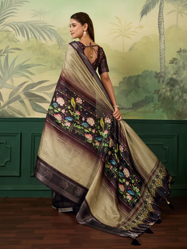 Black_Jacquard_Floral_Print_Saree_For_Women