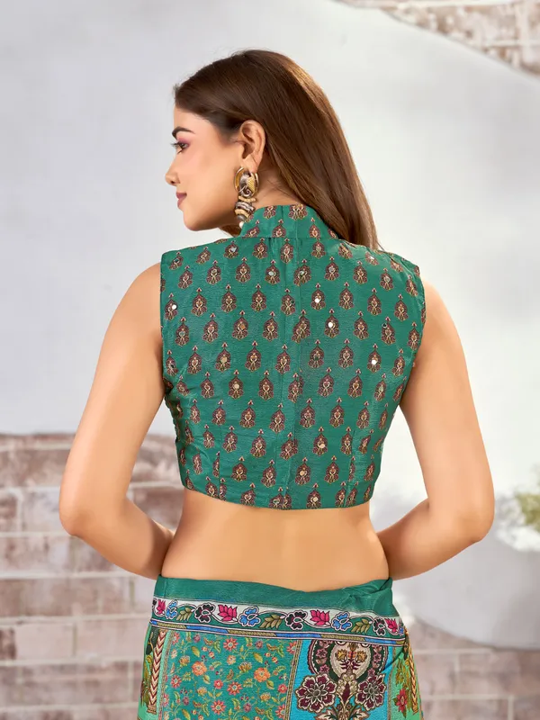 Green_Chinon_Paisley_Floral_Print_Saree_For_Women