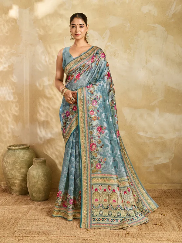 Blue_Brasso_Floral_Print_Saree_For_Women