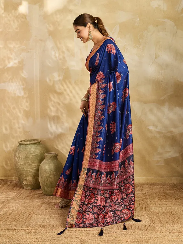 Blue_Jacquard_Butti_Floral_Paisley_Print_Saree_For_Women