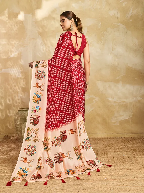 Red_Chinon_Geometric_Printed_Saree_For_Women