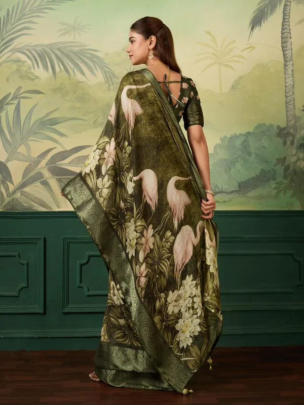 Olive_Jacquard_Floral_Print_Saree_For_Women