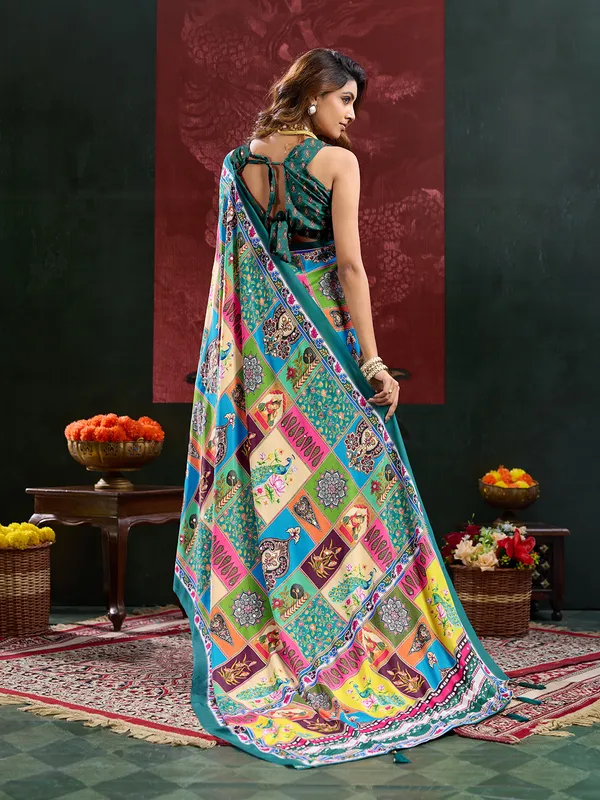 Teal_Crepe_Silk_Printed_Ethnic_Saree_For_Women