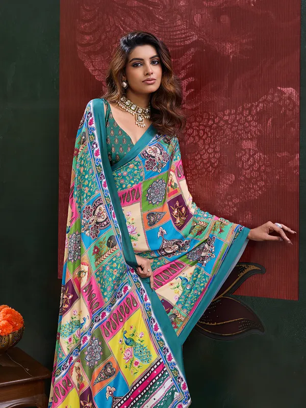 Teal_Crepe_Silk_Printed_Ethnic_Saree_For_Women