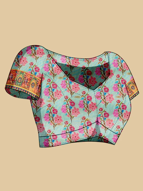 Teal_Jacquard_Butti_Floral_Printed_Saree_For_Women