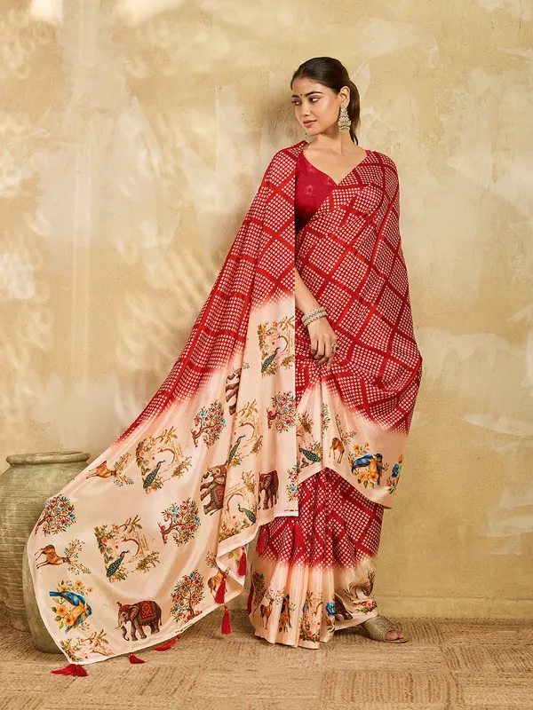 Red_Chinon_Geometric_Printed_Saree_For_Women