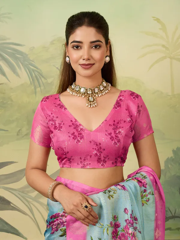 Light_Blue_Jacquard_Floral_Print_Saree_For_Women