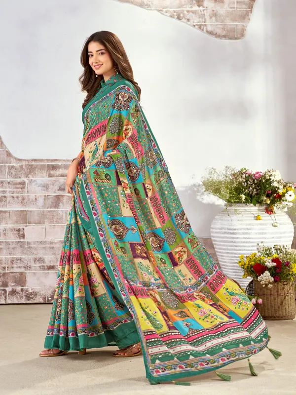 Green_Chinon_Paisley_Floral_Print_Saree_For_Women