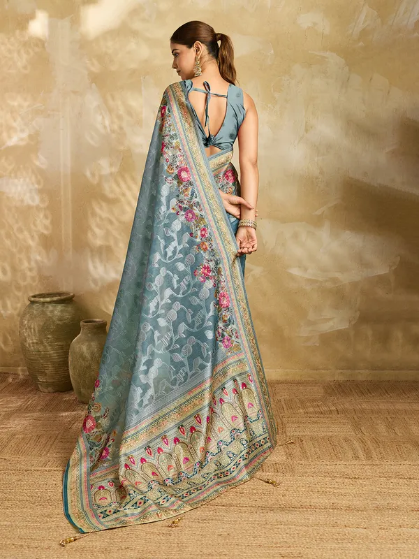 Blue_Brasso_Floral_Print_Saree_For_Women