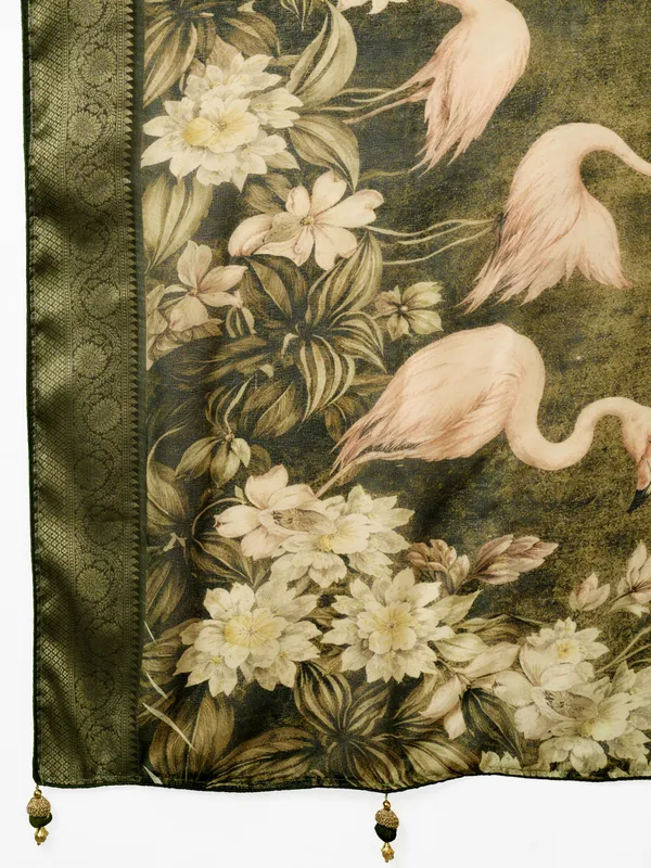 Olive_Jacquard_Floral_Print_Saree_For_Women