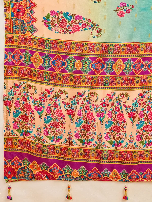 Teal_Jacquard_Butti_Floral_Printed_Saree_For_Women