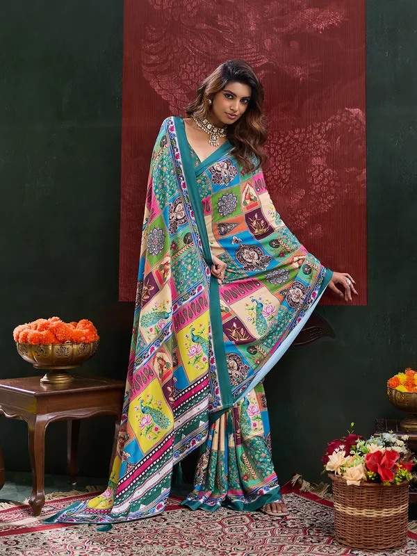 Teal_Crepe_Silk_Printed_Ethnic_Saree_For_Women