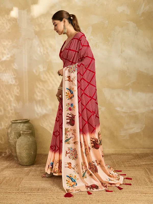 Red_Chinon_Geometric_Printed_Saree_For_Women