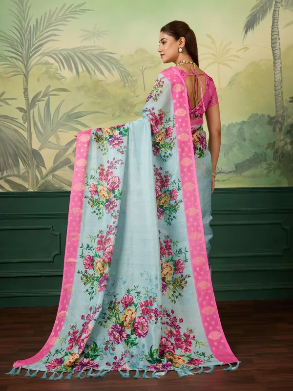 Light_Blue_Jacquard_Floral_Print_Saree_For_Women