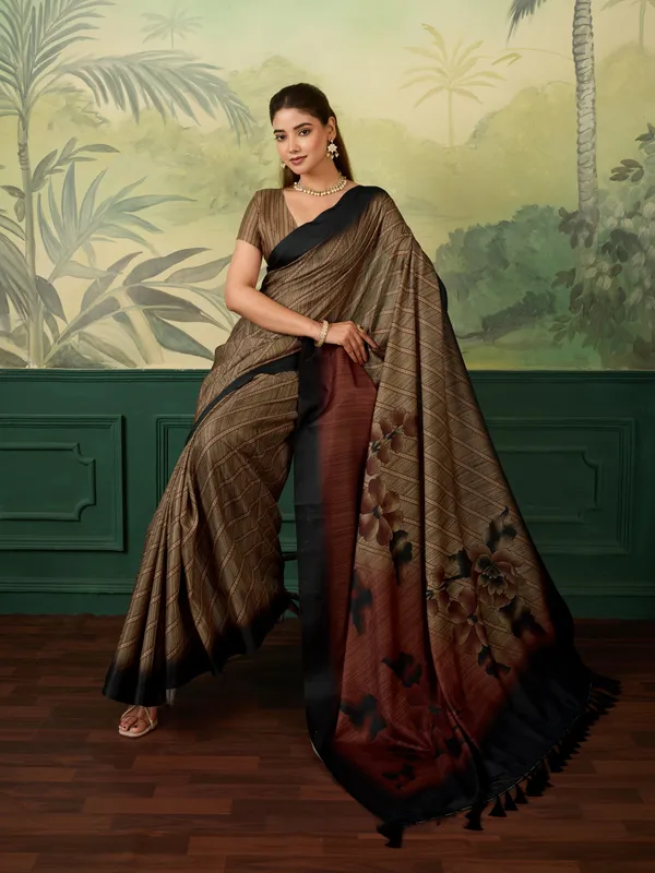 Brown_Heavy_Tussar_Silk_Woven_Pattern_Saree_For_Women