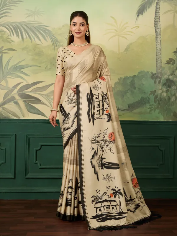 Beige_Heavy_Tussar_Silk_Printed_Ethnic_Saree_For_Women