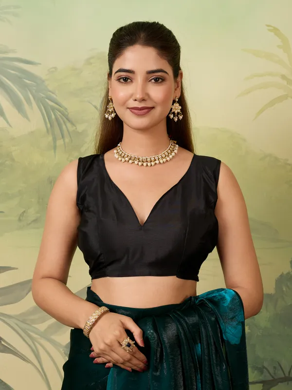 Teal_Green_Satin_Floral_Print_Saree_For_Women