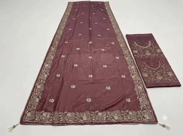 Maroon_Chocolate_Silk_Floral_Print_Saree_With_Blouse_Piece_For_Women