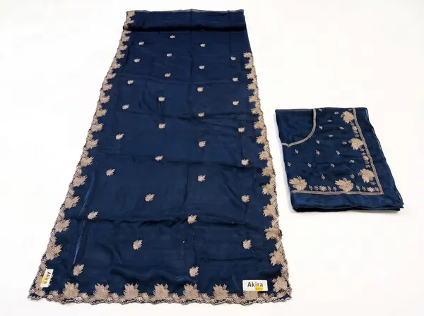 Navy_Blue_Frendi_Embroidered_Saree_With_Blouse_Piece_For_Women