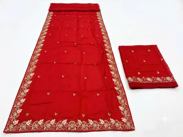 Red_Ho_Resham_Embroidered_Saree_With_Blouse_Piece_For_Women