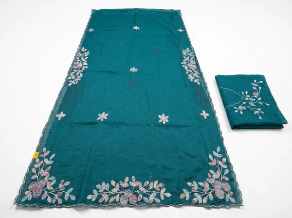 Teal_Mulberry_Silk_Embroidered_Saree_With_Blouse_Piece_For_Women