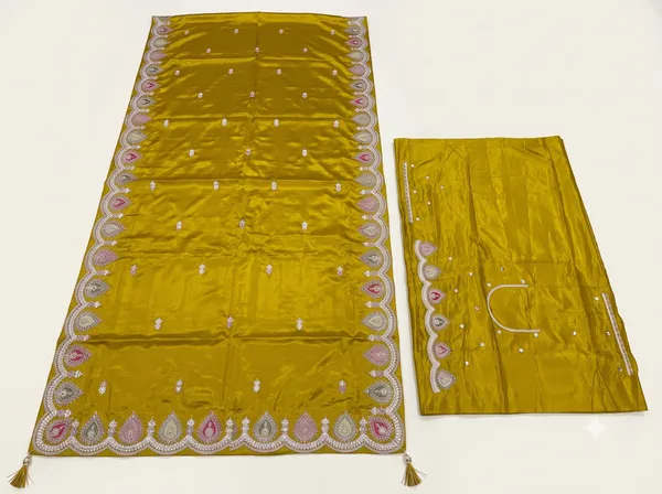 Mustard_H.O_Silk_Embellished_Saree_With_Blouse_Piece_For_Women