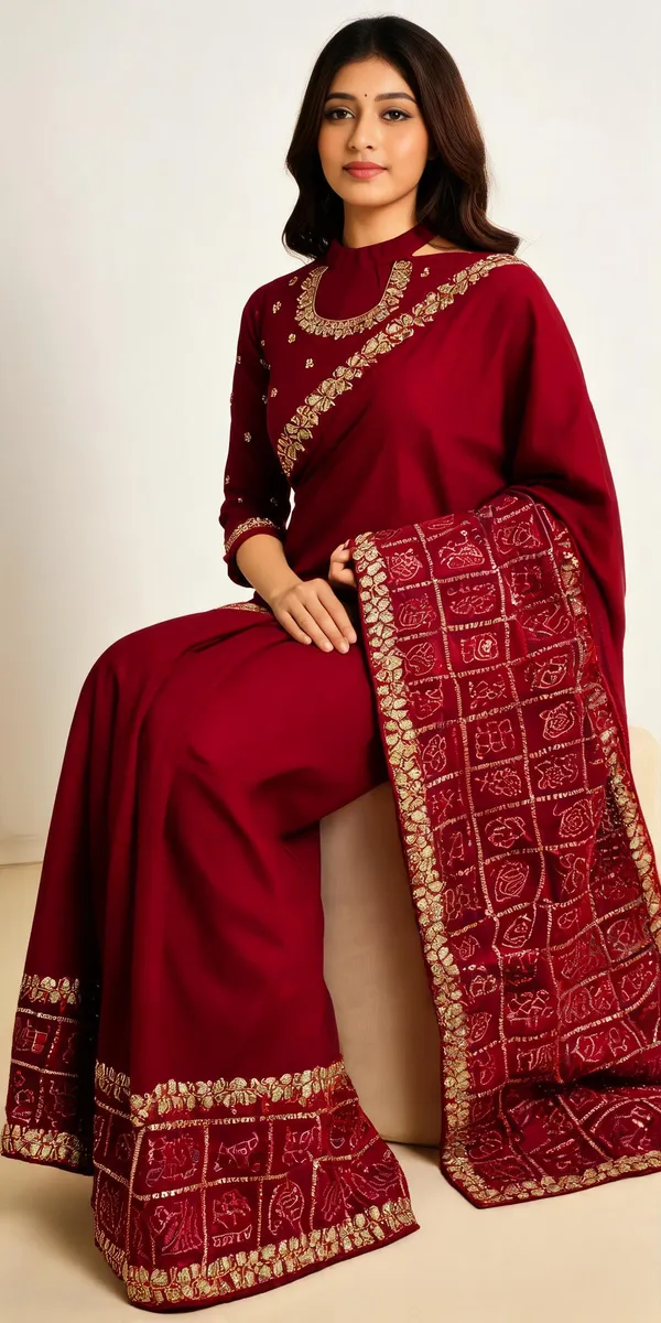 Red_Vichitra_Silk_Embroidered_Saree_With_Blouse_Piece_For_Women