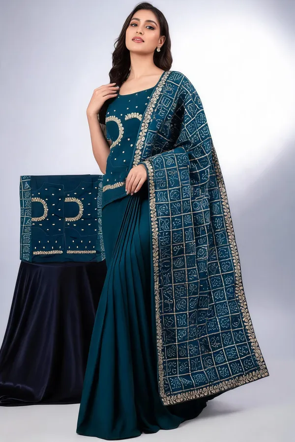Teal_Vichitra_Silk_Printed_Saree_With_Blouse_Piece_For_Women