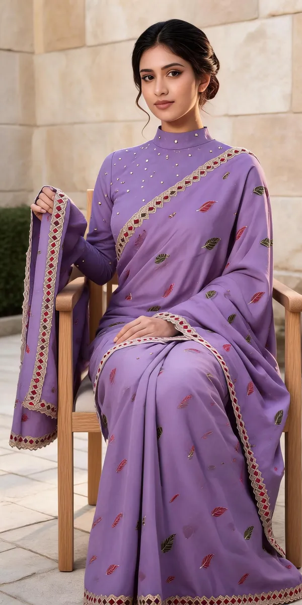 Lavender_Wari_Chiffon_Leaf_Print_Saree_With_Blouse_Piece_For_Women