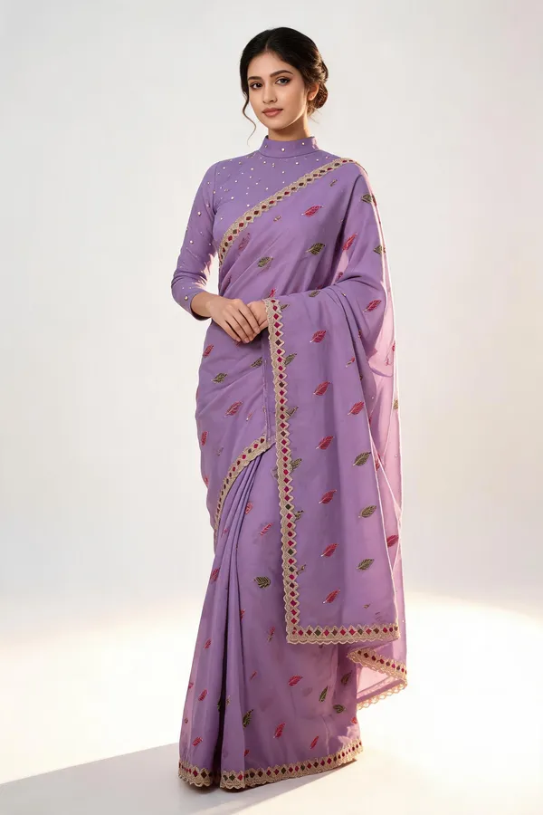 Lavender_Wari_Chiffon_Leaf_Print_Saree_With_Blouse_Piece_For_Women