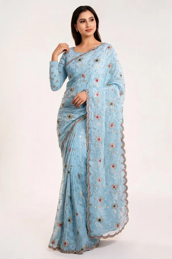 Light_Blue_Crunchy_Chiffon_Floral_Embroidered_Saree_For_Women