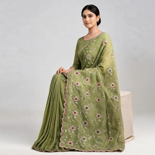 Green_Crunchy_Chiffon_Embroidered_Saree_With_Blouse_Piece_For_Women