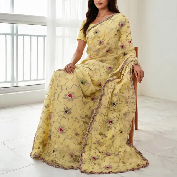 Yellow_Crunchy_Chiffon_Embroidered_Saree_With_Blouse_Piece_For_Women