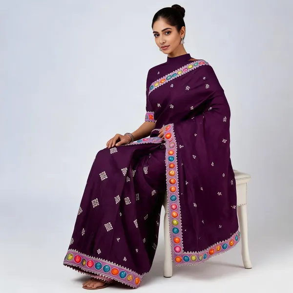 Purple_Silk_Diamond_Motif_Embellished_Saree_With_Blouse_Piece_For_Women