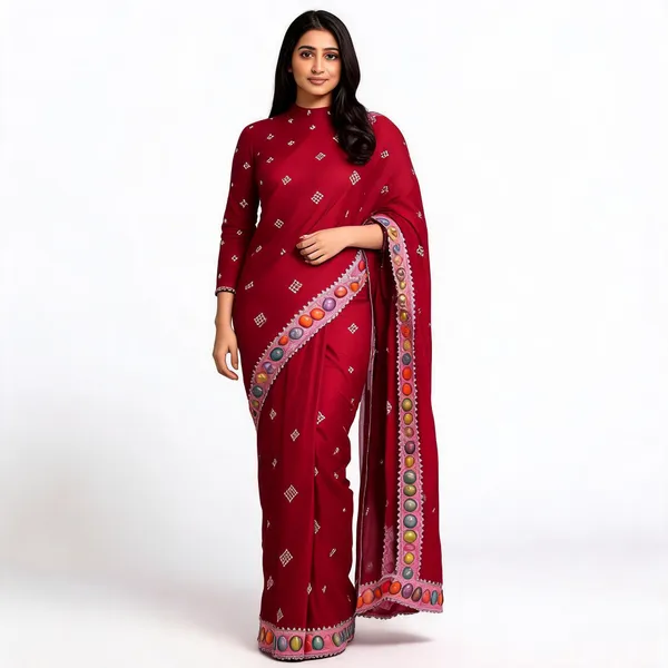 Red_Silk_Embellished_Saree_With_Blouse_Piece_For_Women