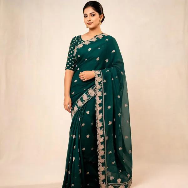 Green_Embroidered_Saree_With_Blouse_Piece_For_Women