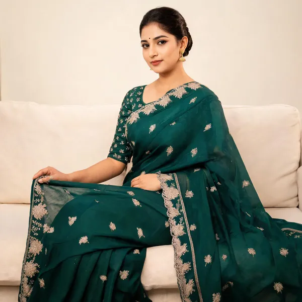 Green_Embroidered_Saree_With_Blouse_Piece_For_Women