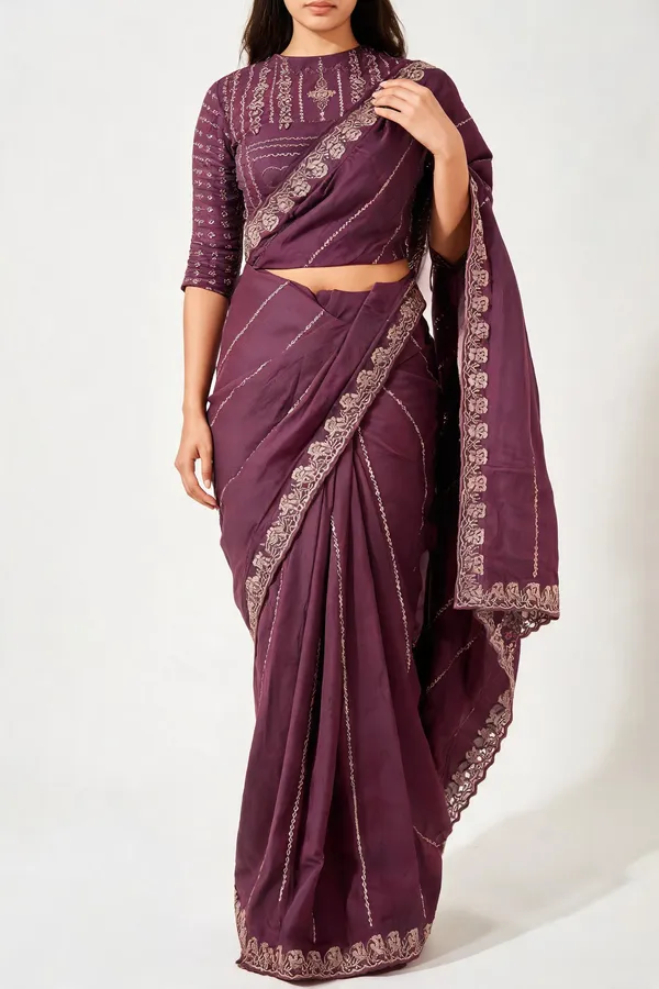 Purple_Nc_Moss_Embellished_Saree_With_Blouse_Piece_For_Women