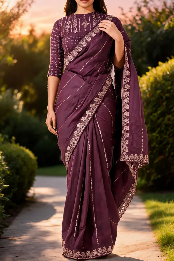 Purple_Nc_Moss_Embellished_Saree_With_Blouse_Piece_For_Women