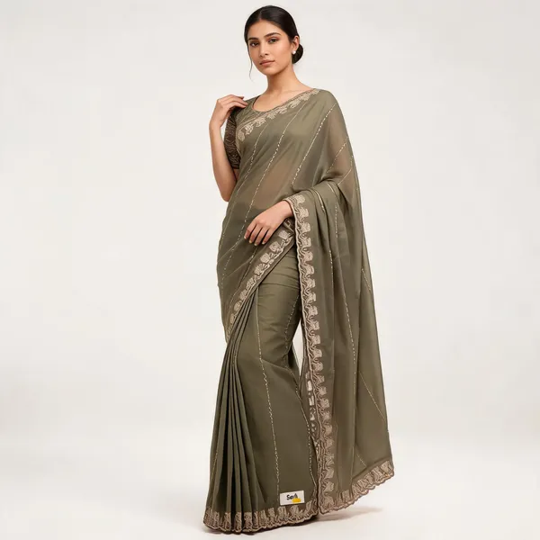 Olive_Satin_Chiffon_Embellished_Saree_With_Blouse_Piece_For_Women