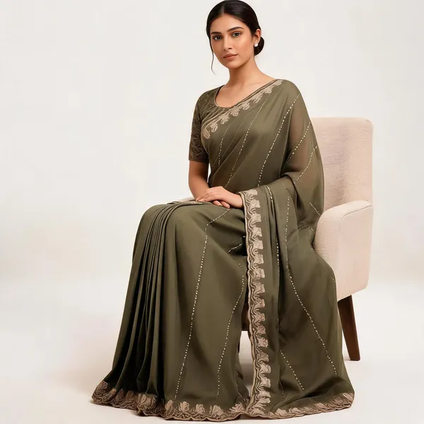 Olive_Satin_Chiffon_Embellished_Saree_With_Blouse_Piece_For_Women