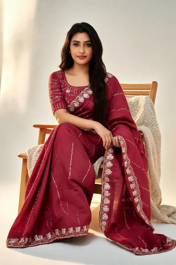 Maroon_Moss_Embellished_Saree_With_Blouse_Piece_For_Women