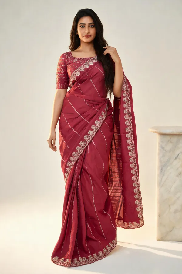 Maroon_Moss_Embellished_Saree_With_Blouse_Piece_For_Women