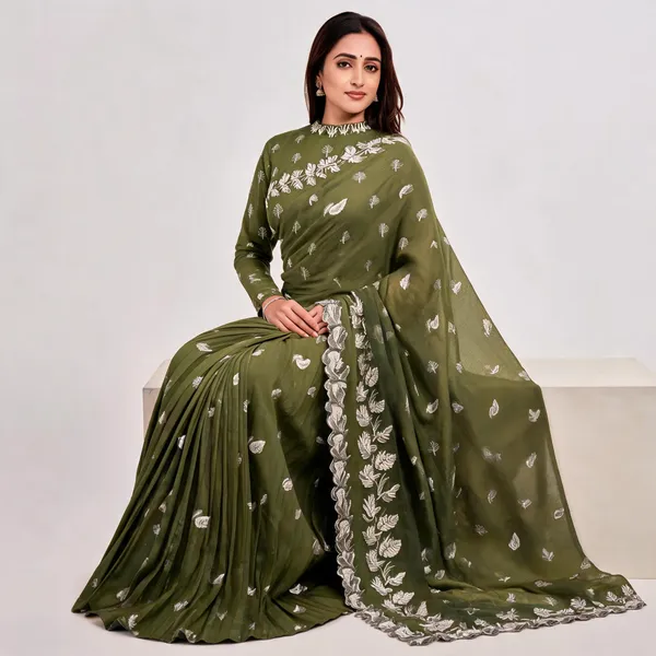 Olive_Green_Nc_Chiffon_Embroidered_Saree_With_Blouse_Piece_For_Women
