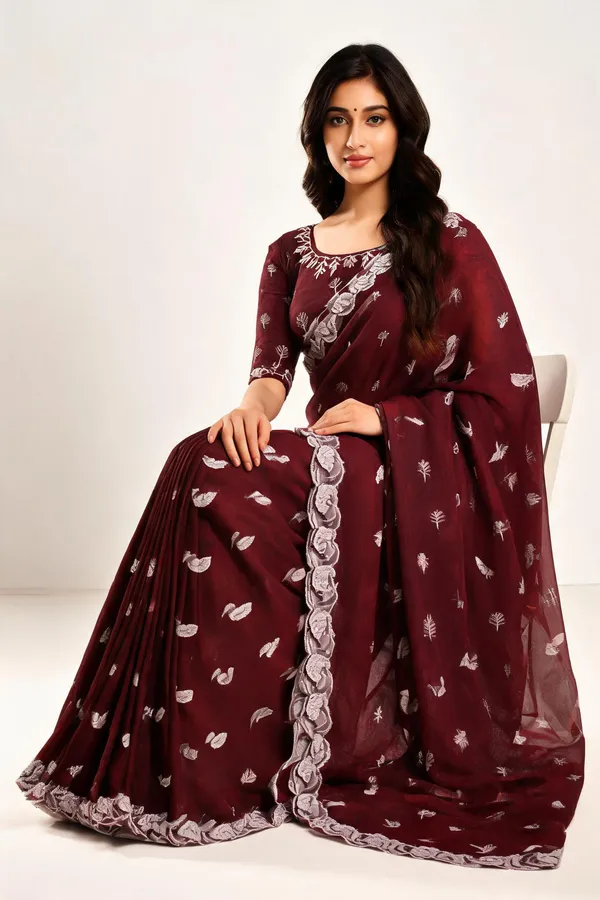 Maroon_N.C_Chiffon_Paisley_Print_Saree_With_Blouse_Piece_For_Women