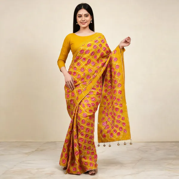 Yellow_Patola_Jaal_Printed_Saree_With_Blouse_Piece_For_Women