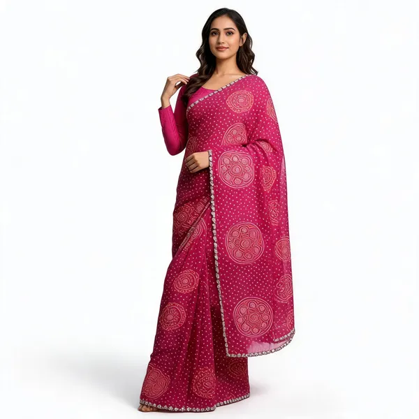 Pink_Bandhej_Georgette_Floral_Saree_With_Blouse_Piece_For_Women