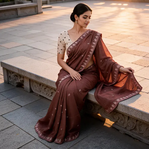 Brown_Silk_Embroidered_Saree_With_Blouse_Piece_For_Women